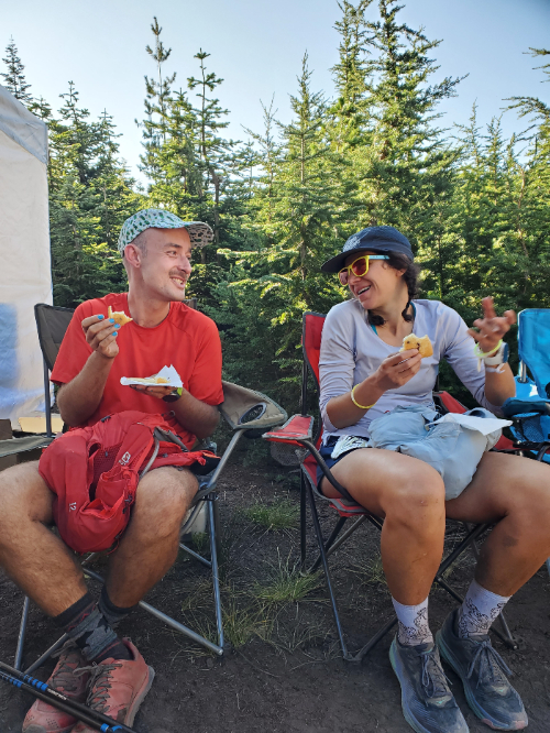 Happier moments enjoying the respite of aid station chairs. 