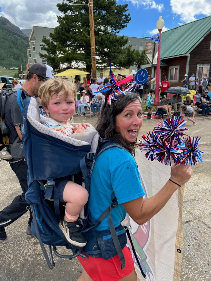 Jen and Ansel marching in the Silverton 4th of July parade
