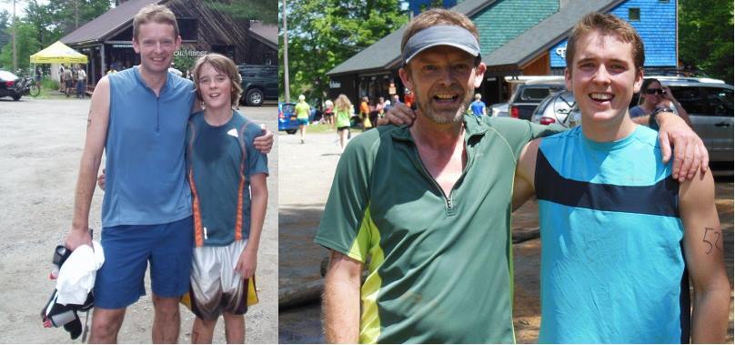 Through the years, at the Great Adirondack trail race. On the left, Ben at 12, was the youngest ever entrant.