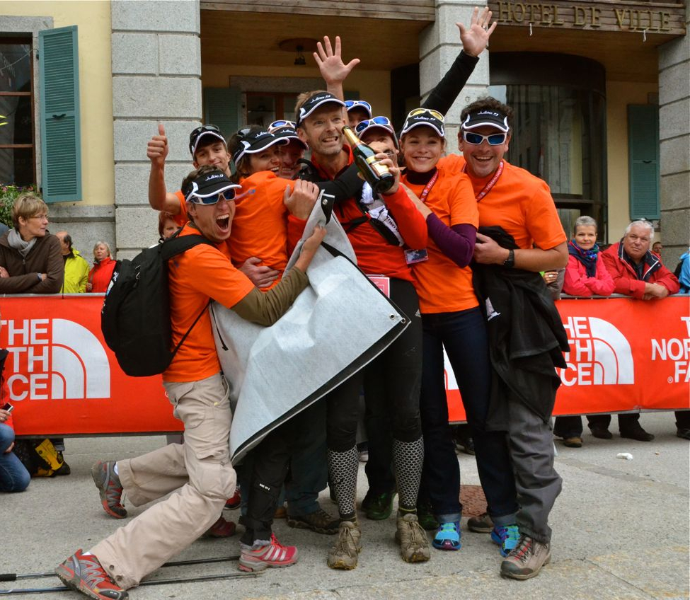 The framed photo of Nick at the finish line of the 2012 UTMB.