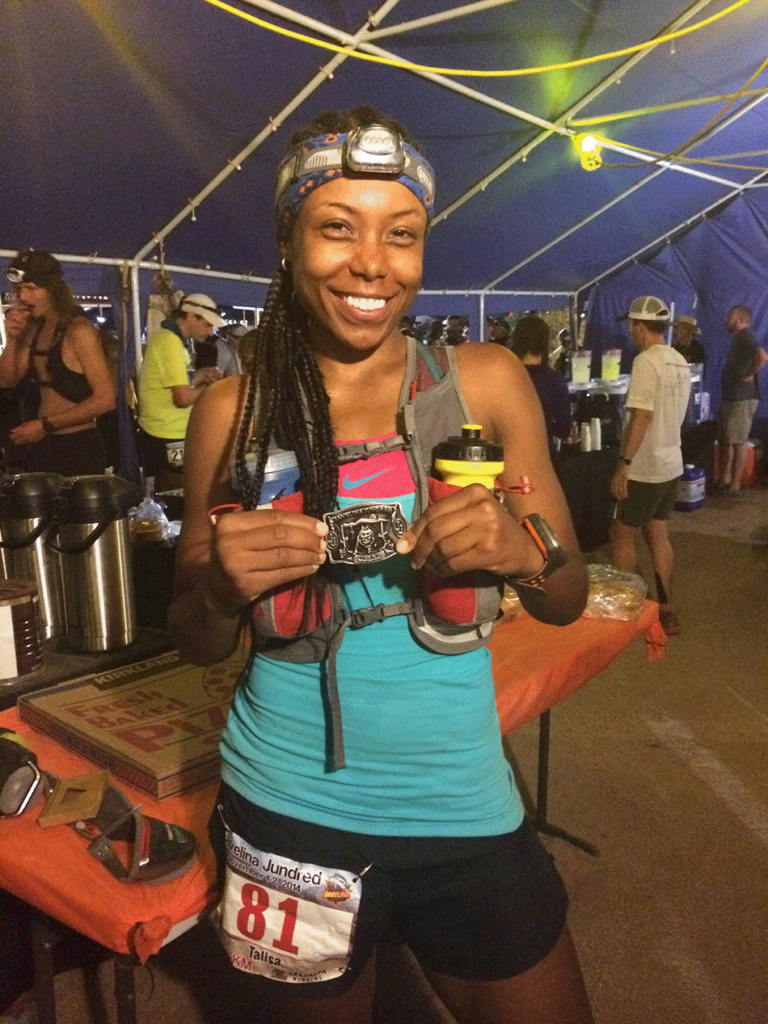 Talisa Hayes celebrates completing the Javelina Jundred.