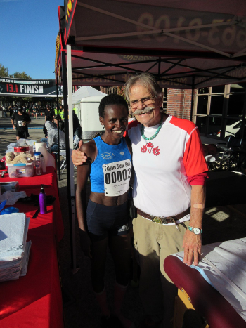 Ve Loyce with elite marathoner Jane Kibii