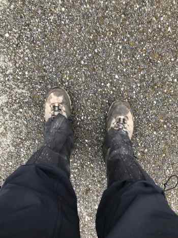 Proof of Matt's first trail run, boots, gaiters, pants, and all. April 2018. Photo by author.