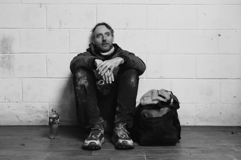 Ben Yancey sat in the Big Cove shower block after completing 2 laps of the Barkley Marathons