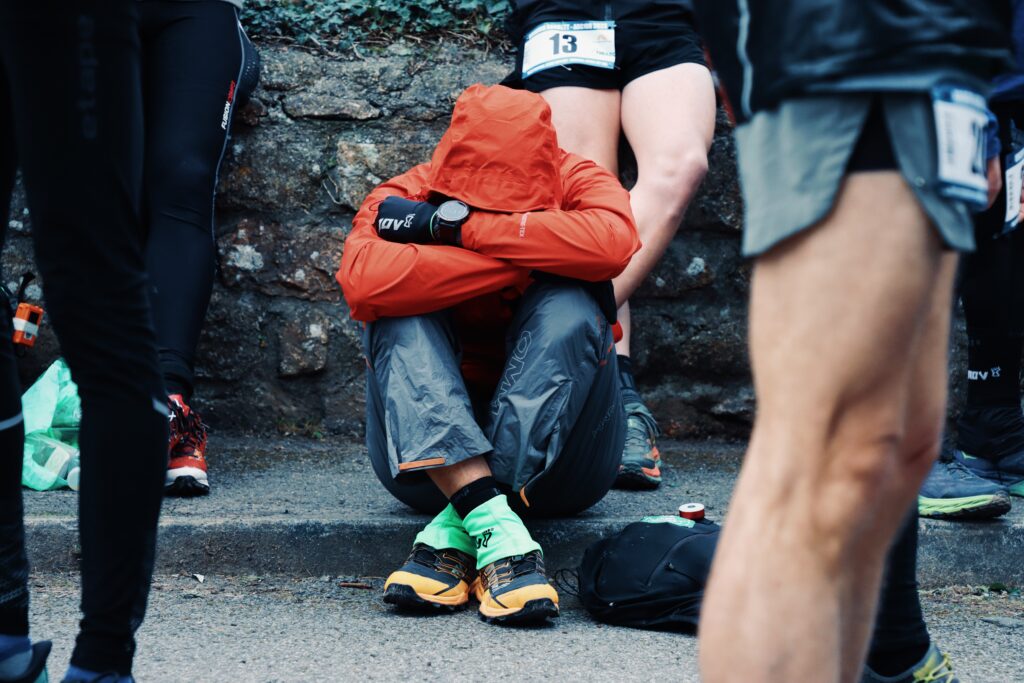 John Keat zoning out before the Arc Of Attrition 100 mile on the Cornish Coastline