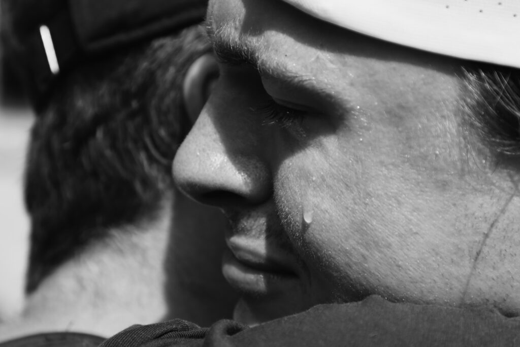 Andreas Moller Andersen showing his emotions after completing a lap of Mont Blanc during UTMB